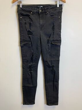 Fashion Nova Black Ripped Cargo Skinny Jeans